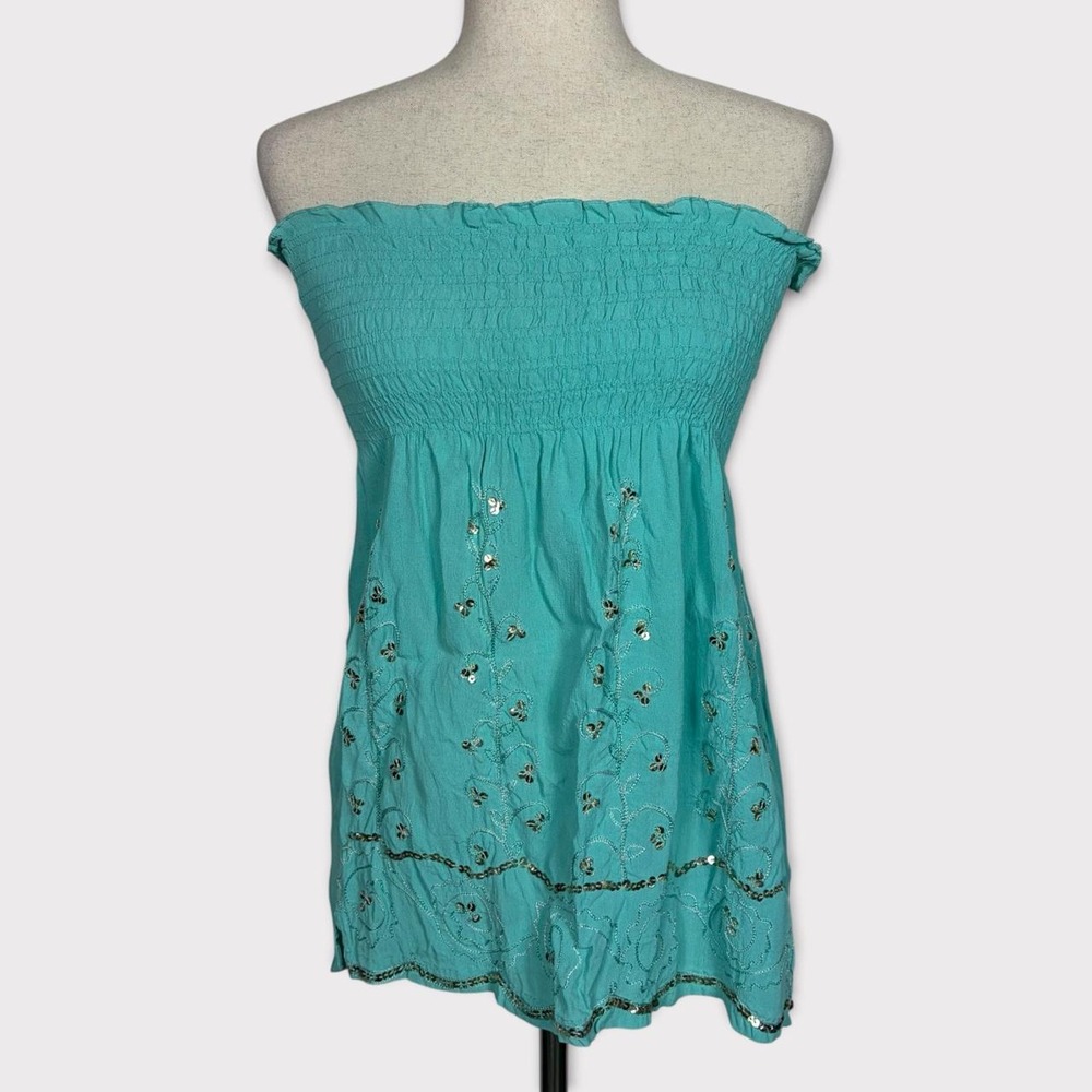 Y2k Magazine Sequin Embroidered Tube Top Large Festival Fairy Boho